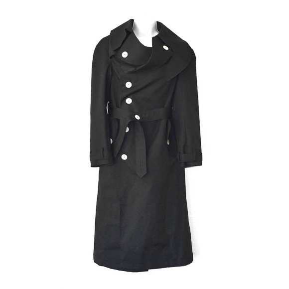D0 Auth A.W.A.K.E MODE Black Cotton Belted Trench Coat Size 36 - Picture 1 of 8